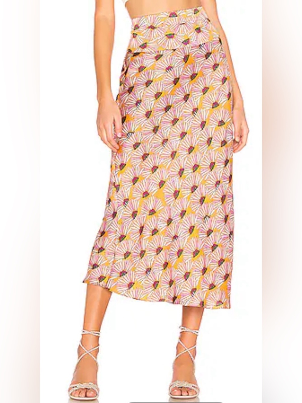 Free People Normani Printed Bias Skirt in Honey size 12 large
